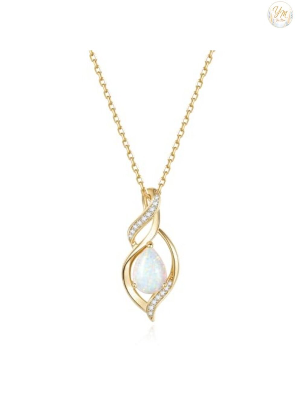 Opal Teardrop Pendant Necklace 16" Sterling Silver Yellow Gold Plated